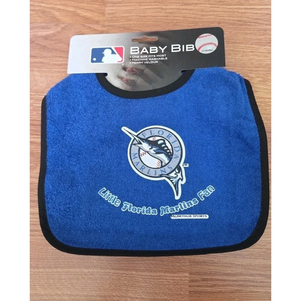 MLB Florida Marlins Baby Bib NEW Baseball Machine Washable Blue Snap Bib